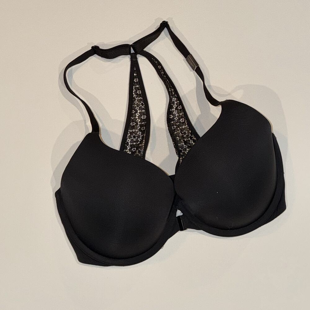 Victoria's Secret Perfect Shape Bra 32DD Black Satin Underwire Padded NWT